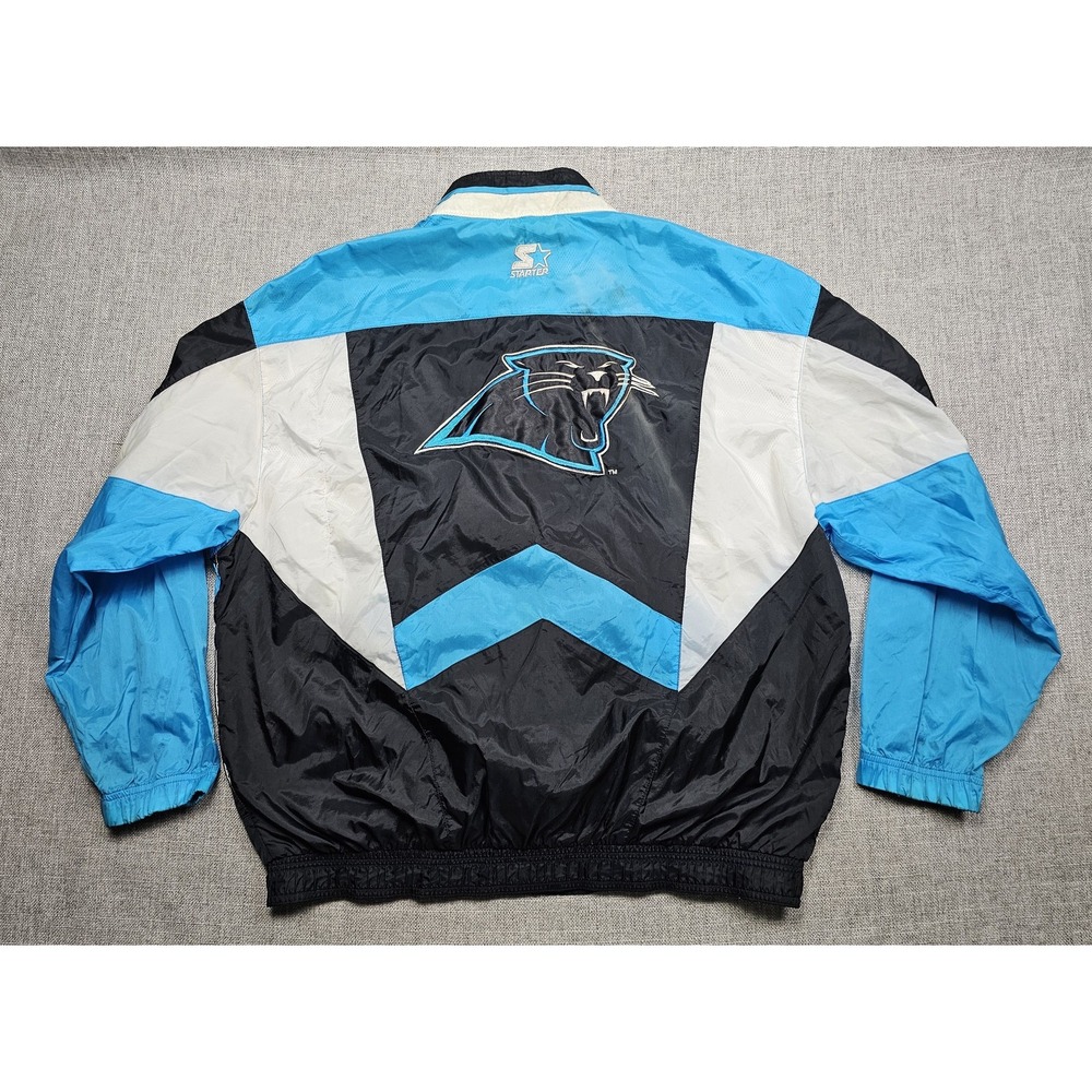Vintage Carolina Panthers Jacket Mens XL Black Blue NFL Football Starter 90s